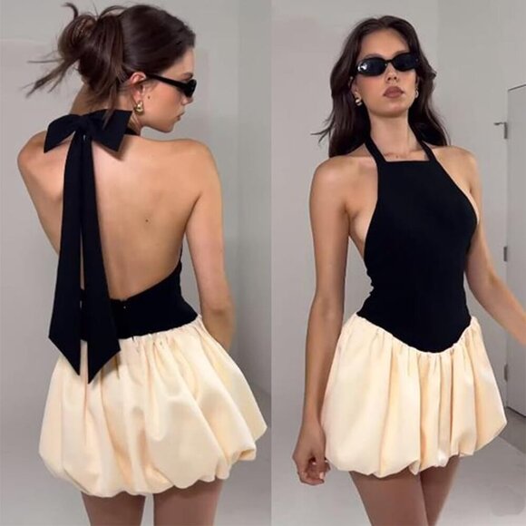 Women Bubble Hem Mini Dress Ruffle Backless Sleeveless Summer Party - Picture 6 of 6